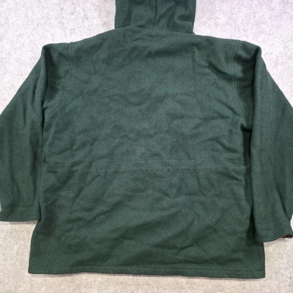 Johnson Woolen Mills Jacket Mens XL? 2XL? Green Hooded Wool Plaid Lined Made USA